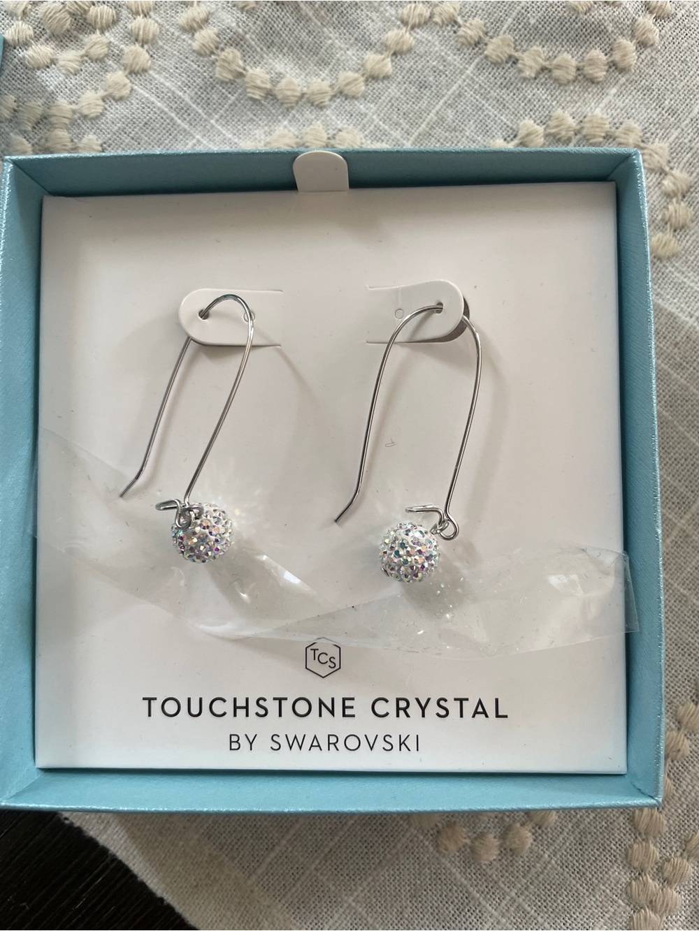 New Touchstone Crystal by Swarovski Iridescent Sparkle Drop Earrings - Silver